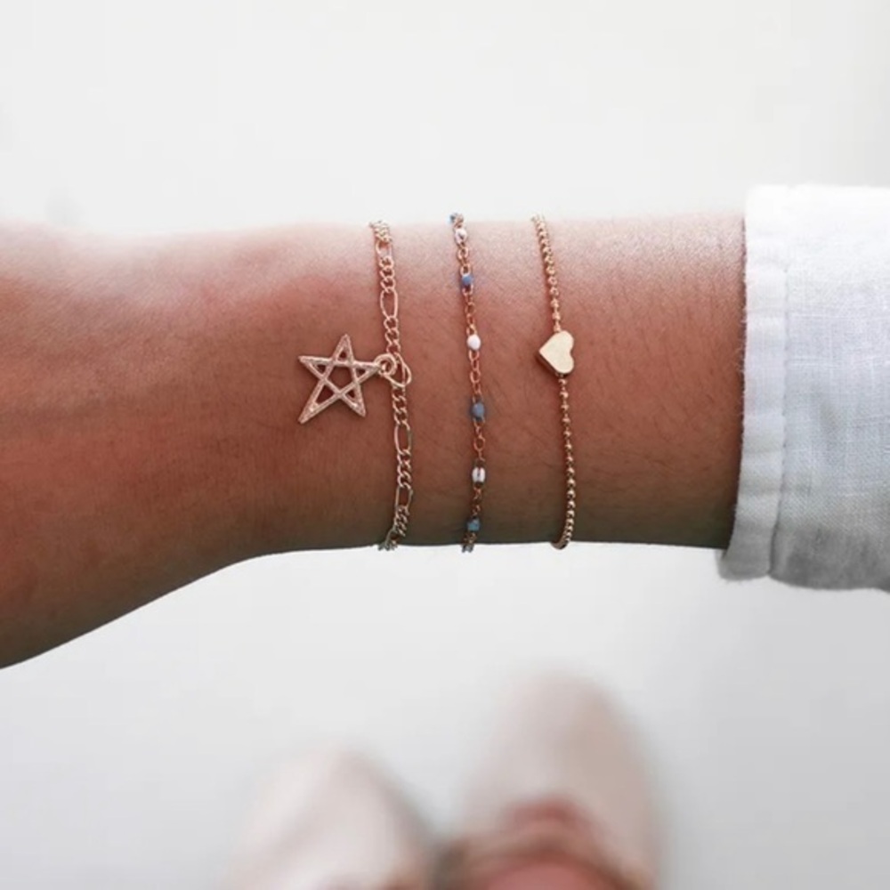 🆕 3 Set of Multi Layered Star/Heart Bracelets